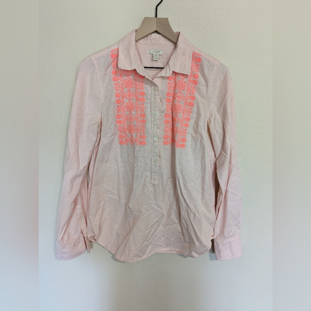 J. Crew • Pink Embroidered Polo • M